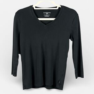 Liz Claiborne Petite Black V-Neck 3/4 Sleeve Top Petite M